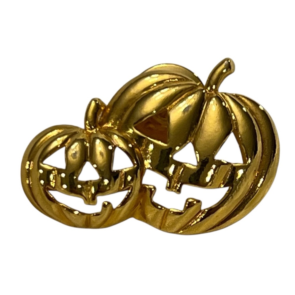 Vintage 80’s Gold Tone Pumpkin Jack-o-lantern Brooch Pin Halloween‎ Collectible